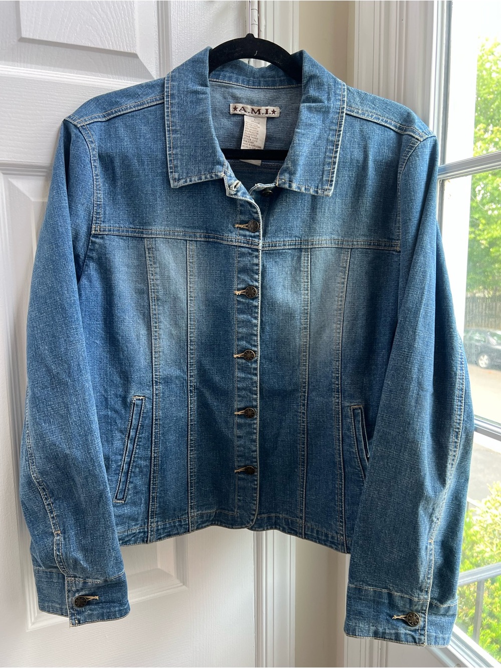 Vintage A.M.I. Stretch Denim Jean Jacket Light Wash Size L - Picture 5 of 8